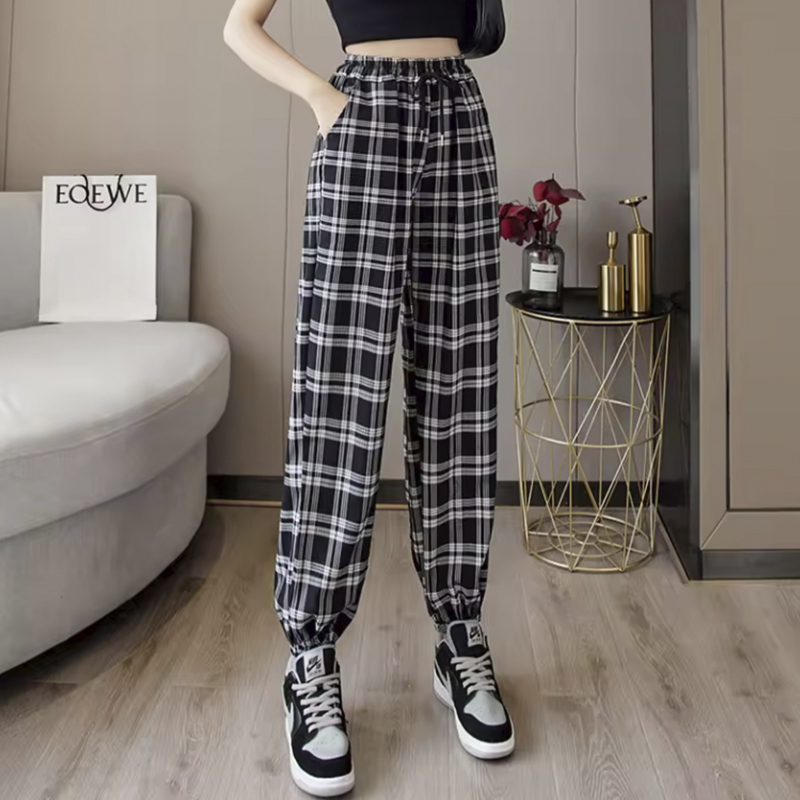 plaid pants, women plaid pants, loose fit pants